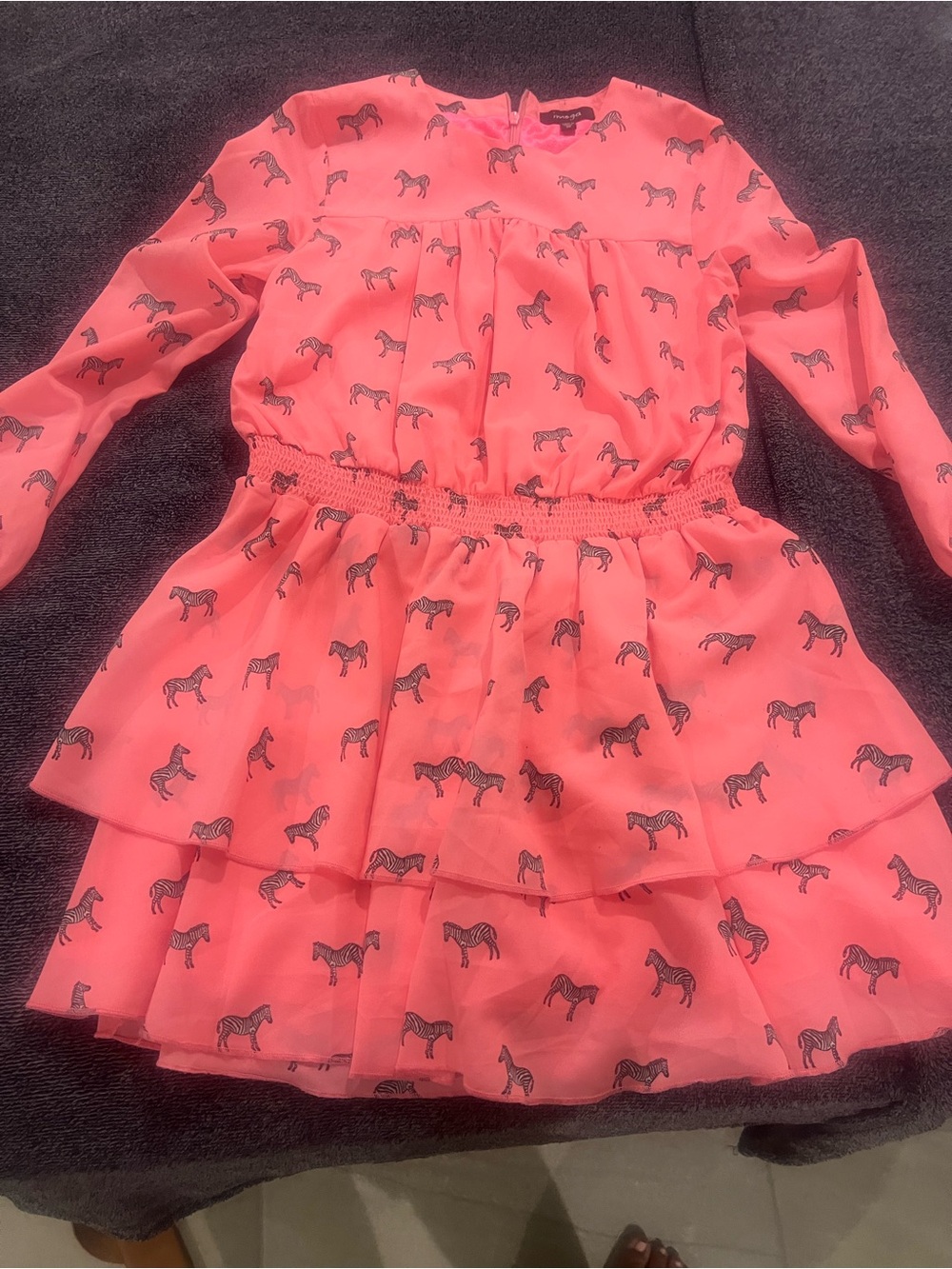 Imoga Girls Size 10 Pink Zebra Print Long Sleeve Tiered Dress 🎀🦓